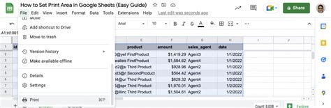 can you set print area in google sheets and do you think it's more efficient to use print areas for large datasets?